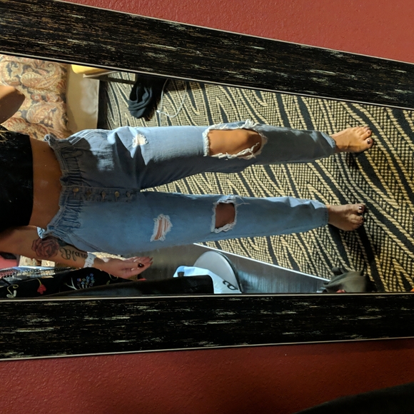 Paper bag exposed button fly mom jean - Picture 2 of 5